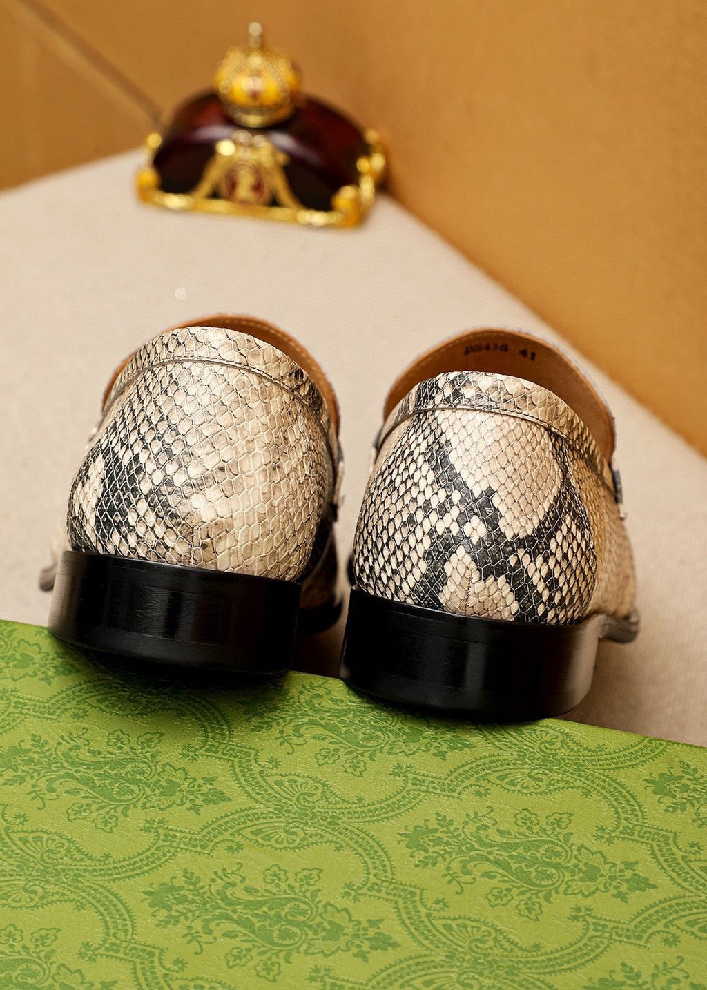 Gucci Snakeskin-Pattern Loafers - Beige and Gray Snakeskin