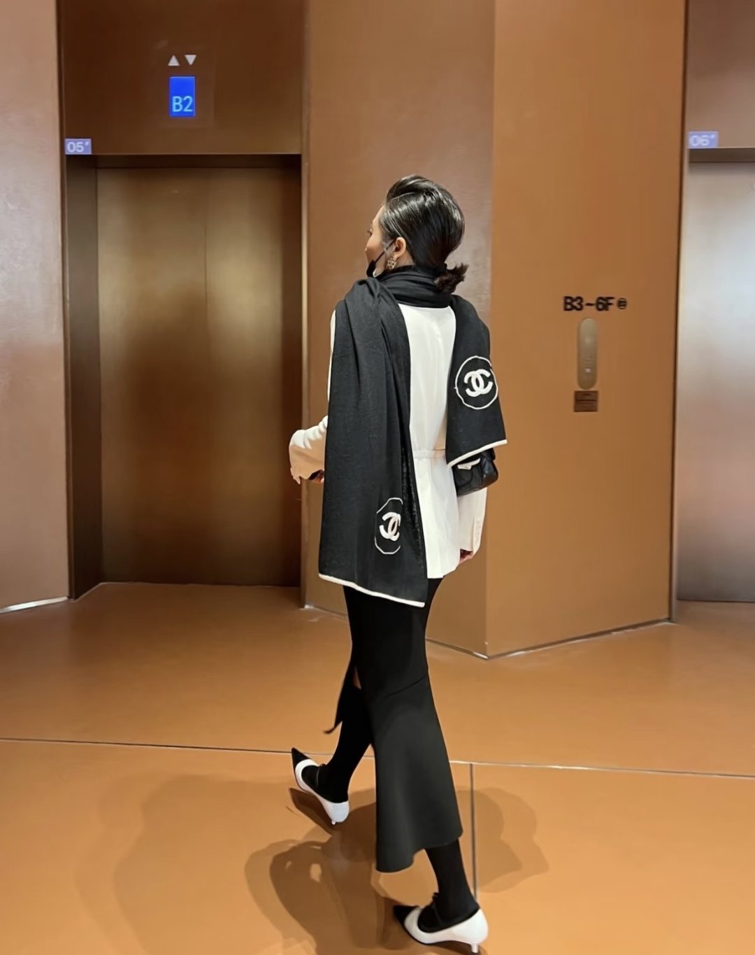 Chanel Black Logo Trim Scarf